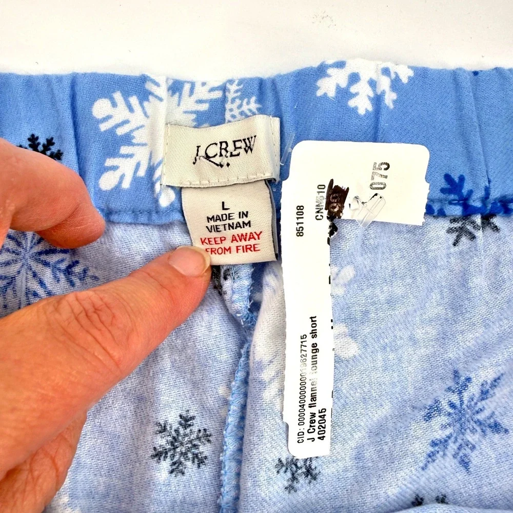 J Crew Flannel Lounge Shorts Womens‎ Large Blue Snowflake Pajama Sleepwear NWT